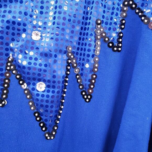 Vintage 80's Bling Sweatshirt Womens Large Blue Sequin Rhinestones Dolman Sleeve - Picture 2 of 13